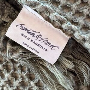 Hearth & Hand Magnolia 60x50" Waffle-Knit Fringe Throw Blanket, Green
